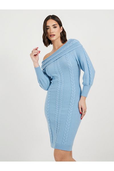 Styli Plain Off Shoulder Sweater Knee-Length Dress