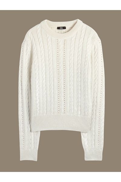 MAMAYAGA Women's Crew Neck Textured Ecru Color Sports Stylish Knitwear