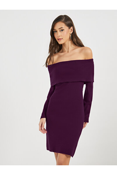 Styli Plain Off Shoulder Sweater Mini Dress