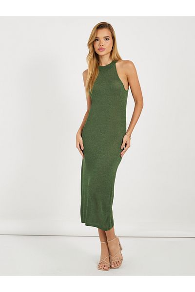 Styli Textured Racer Neck Midi Dress