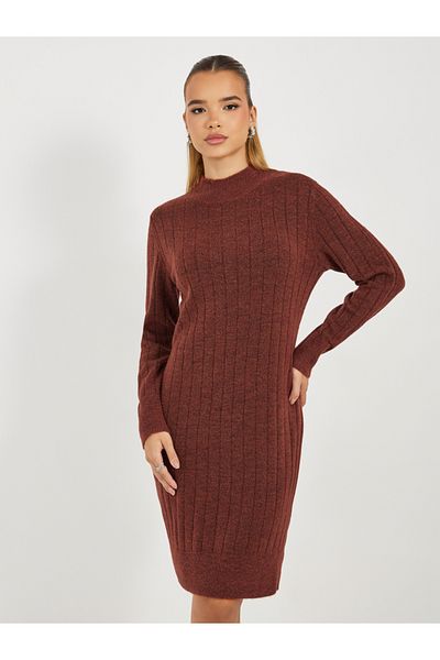 Styli Textured Knit Sweater Knee Length Dress
