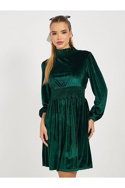 Styli Velvet Look High Neck A-Line Mini Dress