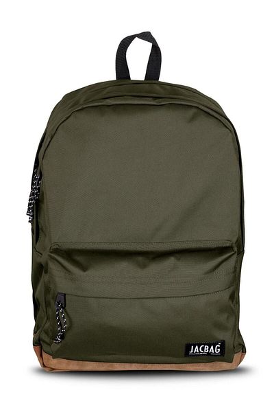 Jacbag Campus-Leather Based Three-Compartment Khaki Green Backpack (School, Daily, Travel)