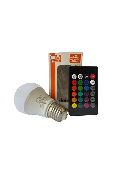 cm solar Rgb W Led Ampul, 9w Renk Değiştirme Özellikli, E27 Duy Uzaktan Kuman...