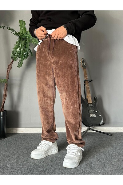THEMANN Baggy Kadife Kumaş Beli Lastikli Kahve Jogger