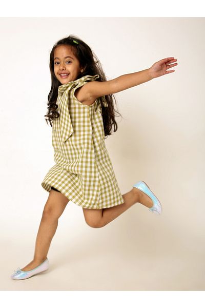 Styli Gingham Check Bow Detail Bow Dress