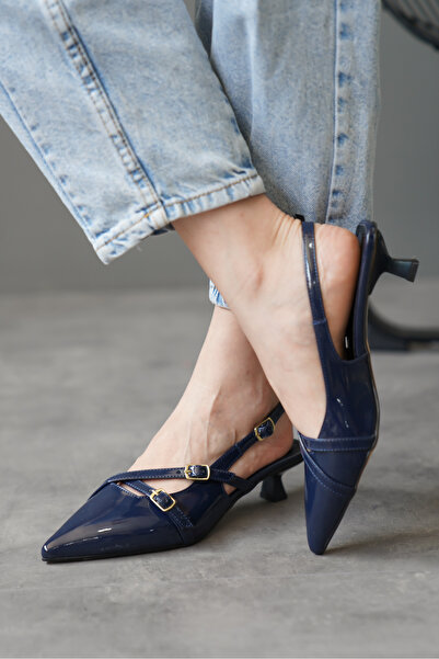 Lizzu Üç Tokalı Kadın Kısa Topuklu Ayakkabı Seeroi Lacivert