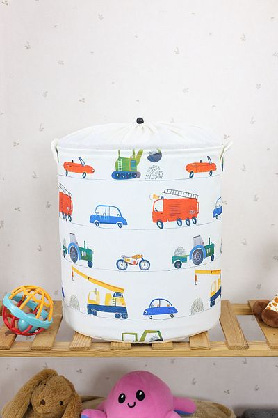 PRENDİ HOME 37 X 40 Dirty Basket - Cars Printed Mesh Laundry Towel