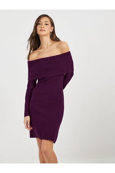 Styli Plain Off Shoulder Sweater Mini Dress