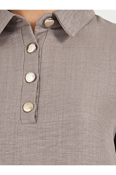 Styli Button Placket Longline Shirt & Wide Leg Pants Modest Set