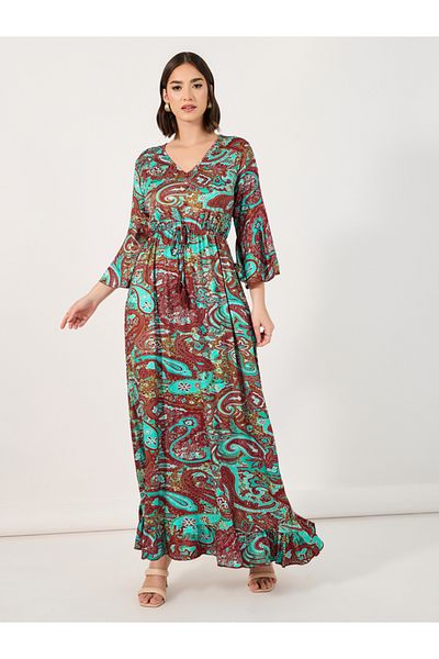 Styli Paisley Print Bell Sleeves A-Line Maxi Dress