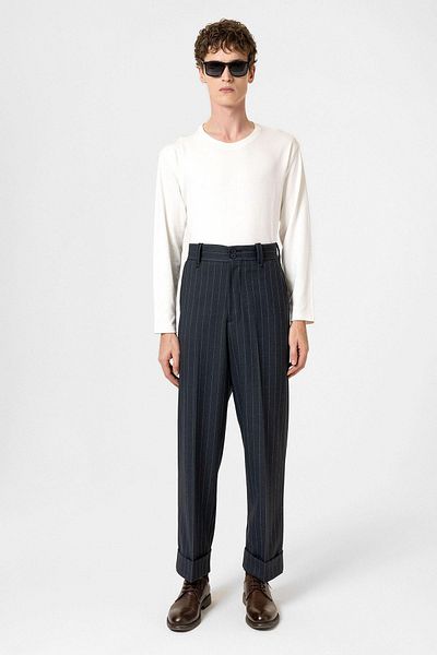 Antioch Navy Blue High Waist Striped Relaxed Fit Men's Trousers