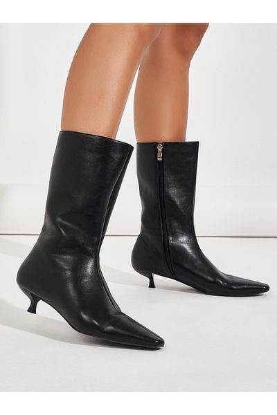 Raid By Styli Pointed Toe Kitten Heel Boots with Zip Closure