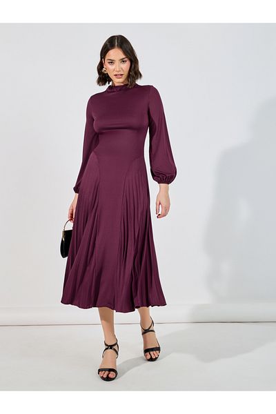 Styli Funnel Neck Long Sleeves Midi Dress