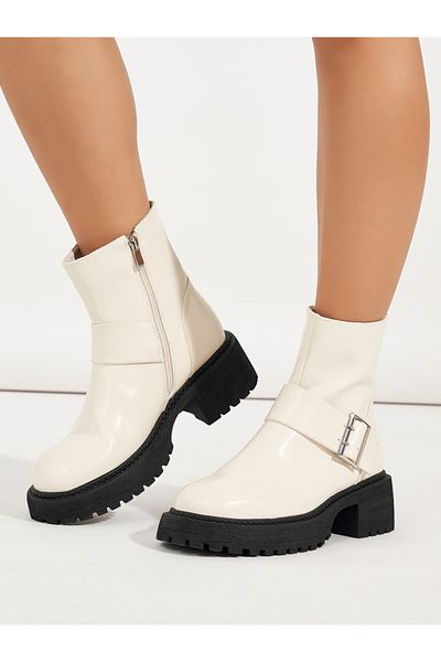 Raid By Styli Solid Buckle Detail Biker Ankle Boots