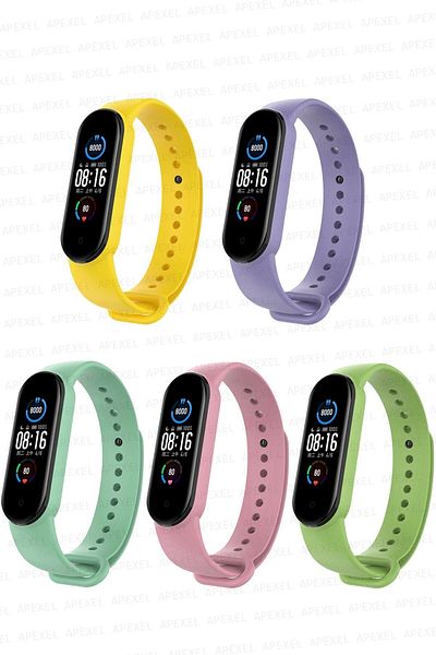 PUFWİN مجموعة سوار سيليكون متوافقة مع Xiaomi Mi Band 5 و6 مكونة من 5 قطع