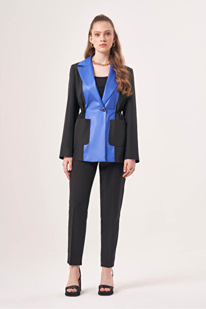 Mizalle Garnili Paraşüt Siyah-Saks Ceket