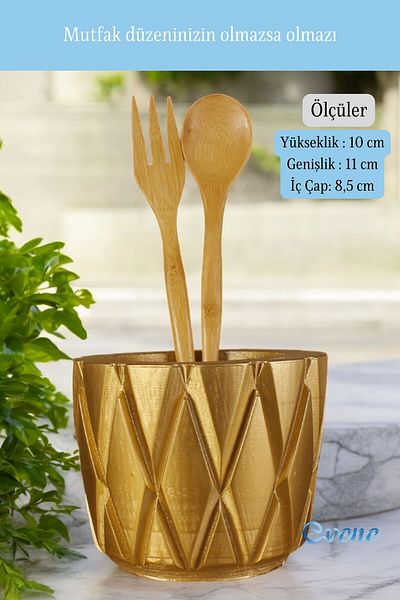 Evene Gold Color Decorative Cutlery Holder - Counter Top Cylinder Model 18