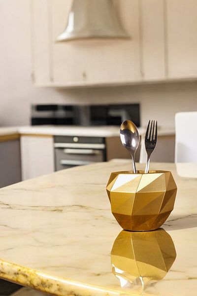 Evene Decorative Upright Spoon Holder - Gold Color, Counter Top Cylinder Model 20
