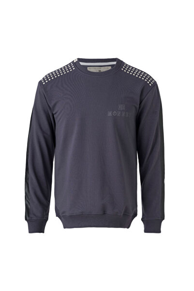 ee moneey Moneey Gümüş Taşlı Şerıt Antrasıt Erkek Sweatshirt