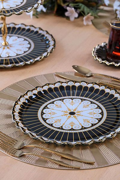 Glore Renoir Gold Gilt Glass Serving Plate Set for 6 People