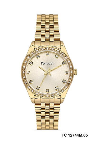 Ferrucci Kadın Kol Saati FC 12744M Altın Renk Taşlı  2 Yıl Garantili + Bileklik Hediyeli