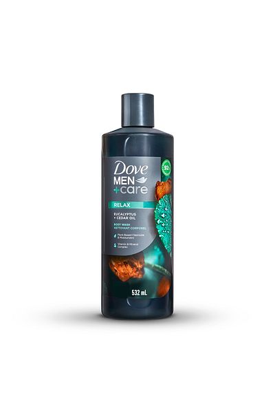 Dove Men غسول الجسم للعناية بالجسم بزيت الأوكالبتوس والأرز، يحتوي على مركب من الفيتامينات والمعادن، 532 مل