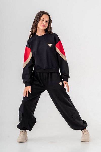 HAUSEkids طقم بدلة رياضية للفتيات بعمر 9-15 سنة - Regnum Block، أسود