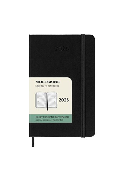 Moleskine Модел 2025 - Твърда корица Хоризонтален седмичен дневник 9x14 - Черно