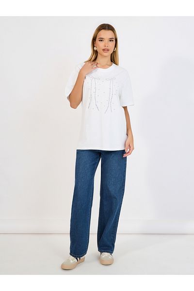 Styli Oversized Bow Print Longline T-Shirtâ€‹