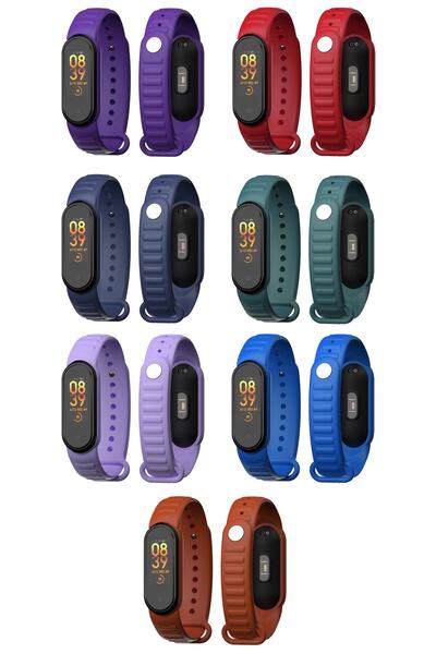 PUFWİN Xiaomi Mi Band 5 Ve 6 Uyumlu Loop Desenli Silikon Kordon Seti 7'li