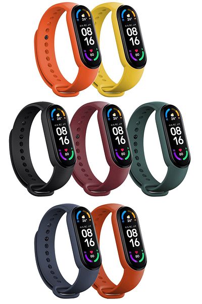 PUFWİN مجموعة سوار سيليكون متوافقة مع Xiaomi Mi Band 5 و6 مكونة من 7 قطع