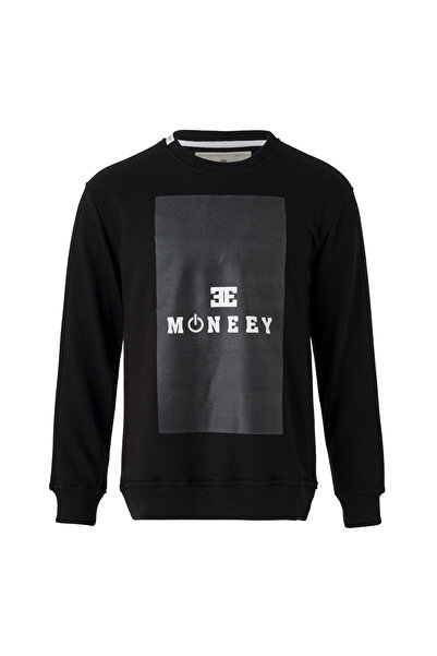 ee moneey Unisex Deri Detaylı Siyah Sweatshirt