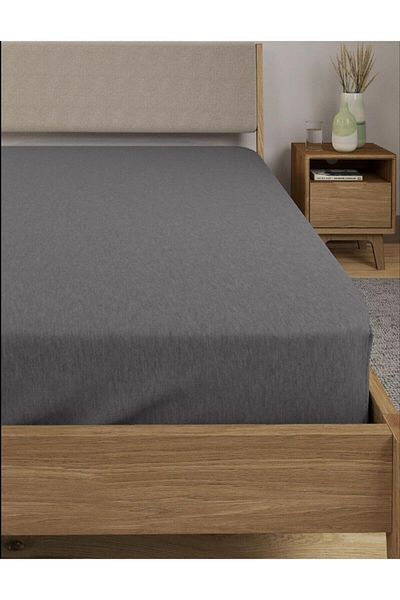 Tertio Combed Cotton Elastic Single or Double Bed Sheet - Anthracite