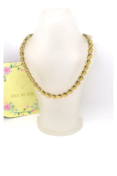 EKE BUTİK Gold Colored 45+7 cm Steel Barley Chain