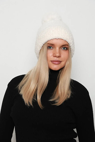 REMSA Pompom Detail Women's Beret 1136 Ecru