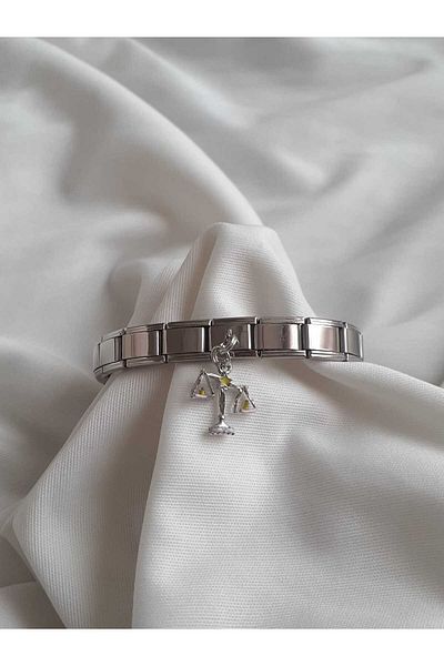 bijoux uniques Italian Charm Bracelet with Steel Scale Figure