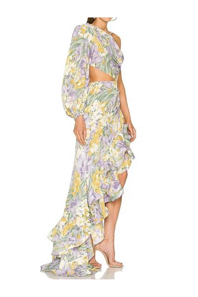 nish for you Floral Asymmetrical Cutout Midi Designer Dress