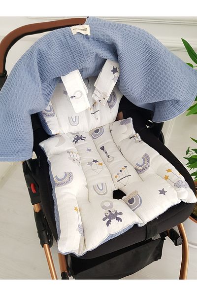 ilkimbebe Cloudy Muslin Pique Double Sided Stroller Cover, Cushioned Baby Double Layer, 100% Cotton