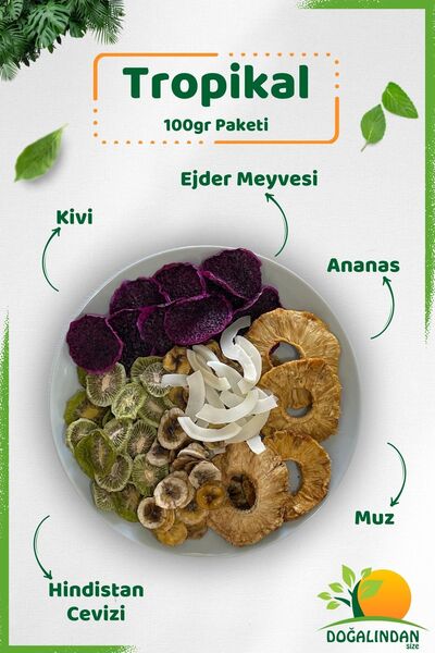 DoğalındanSize عبوة فواكه جافة بدون سكر استوائي 100 جرام. (فاكهة اليشم، جوز ا...