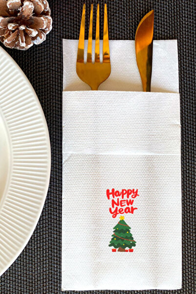 loyderlena منديل رأس السنة مطبوع عليه سنة جديدة سعيدة - مقاس 40 × 40 سم، 12 ج...