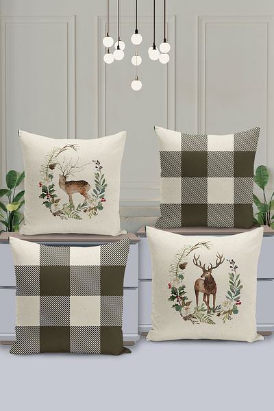 Filamente New Year Christmas Pattern - 4-Piece Throw Pillow Cover Set, Double Sided Digital Printed