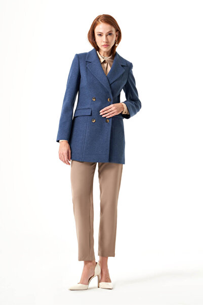 Mizalle Kaşe Dokulu İndigo Ceket