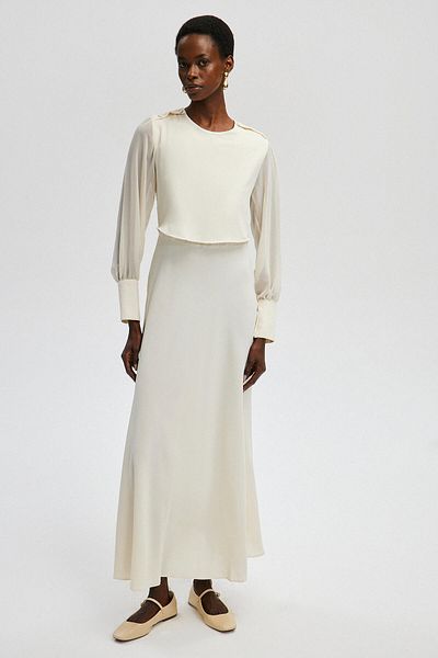 Touché Privé KLEID MIT CHIFFONÄRMELN, DETAILS AN DER TAILLE UND GEFLOCHTENEM MUSTER