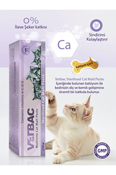 VETBAC Kısır Kedi Vitaminli Tüy Yumağı Önleyici Malt 100 gr