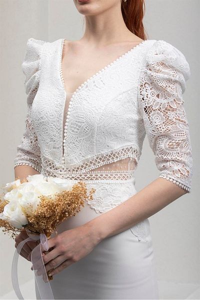 Livanomi Lace White Evening Dress