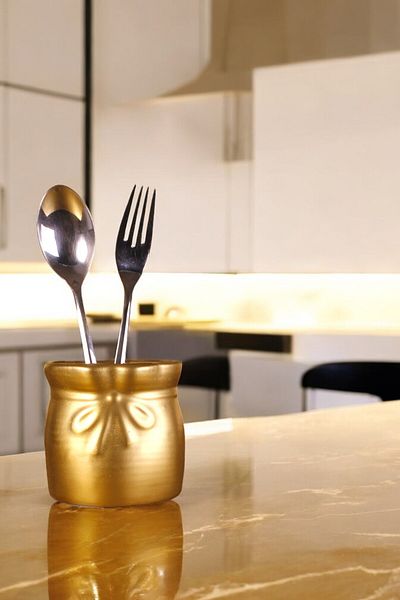 Evene Decorative Upright Spoon Holder - Gold Color, Counter Top and Cylinder Model 8