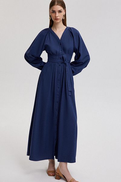Touché Privé Linen Shirt Dress - Balloon Sleeve Design