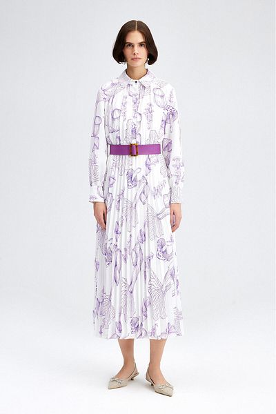 Touché Privé PATTERNED AND PLEATED CREPE DRESS