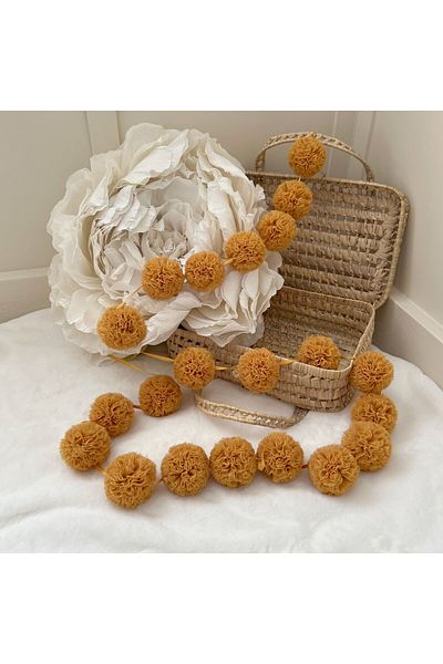 PAMUKA Mustard Tulle Mini Pompom Banner